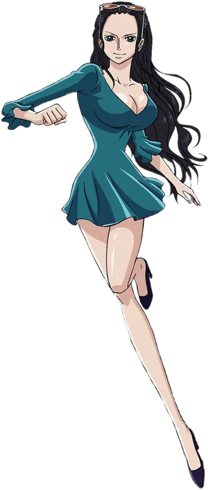 One_ Piece_ Animated_ Character_in_ Blue_ Dress PNG Image