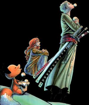 One Piece Characters Enjoying Ice Cream PNG image with transparent background