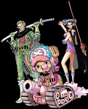 One Piece Characters Zoro Nico Robin Chopper PNG image with transparent background