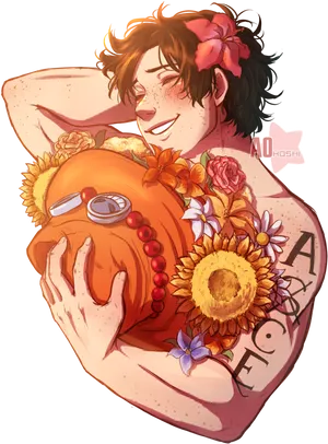 One Piece Floral Portgas D Ace PNG Image