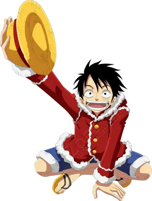 One Piece Luffy Excited Pose PNG Image