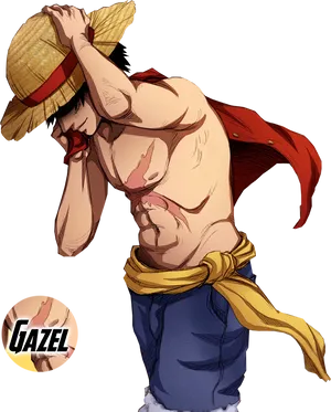 One Piece Luffy Straw Hat Adjustment PNG Image