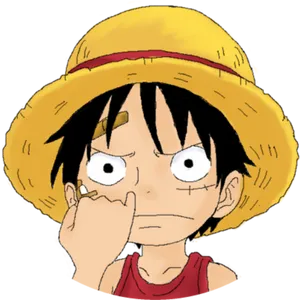 One Piece Luffy Straw Hat Expression PNG Image