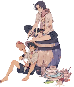 One Piece Luffyand Ace Relaxing PNG Image