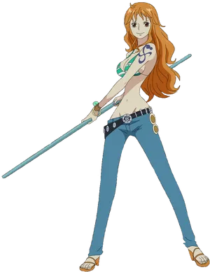 One Piece Nami With Staff PNG Image