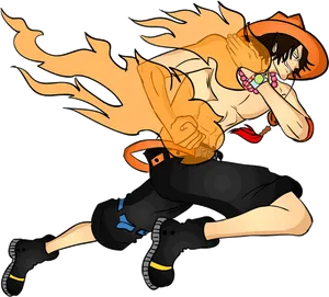 One Piece Portgas D Ace Action Pose PNG Image