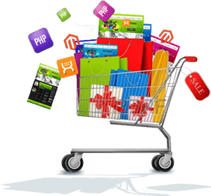 Online Shopping Cartwith Digital Products PNG image with transparent background