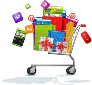 Online Shopping Cartwith Digital Products PNG Image