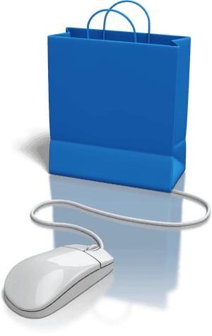 Online Shopping Conceptwith Blue Bagand Mouse PNG image with transparent background