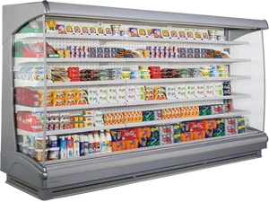 Open Display Refrigerator Fullof Products PNG Image