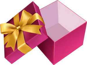 Open Pink Gift Boxwith Golden Ribbon PNG Image