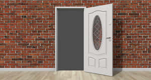 Open White Door Brick Wall PNG image with transparent background