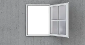 Open Window Against Gray Wall PNG Image