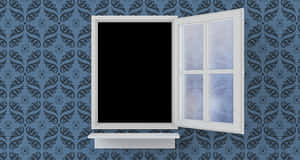 Open Window Blue Damask Wallpaper PNG with transparent background