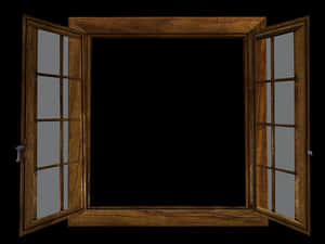 Open Wooden Window Against Black Background PNG image with transparent background