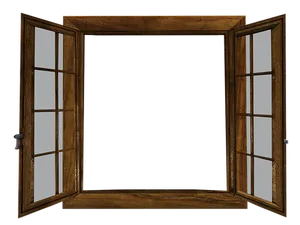 Open Wooden Window Against Black Background PNG Image