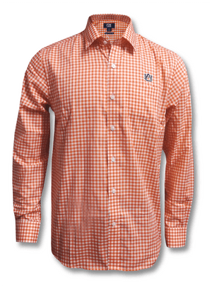 Orange Checkered Dress Shirt PNG image with transparent background