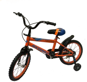 Orange Childrens Bicyclewith Training Wheels PNG Image
