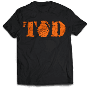 Orange Grenade Graphic Black Shirt PNG image with transparent background