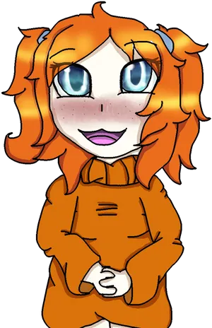 Orange Haired Anime Girl Kawaii Blush PNG Image