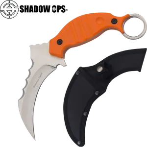 Orange Handled Karambit Knife With Sheath PNG Image