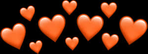 Orange Heart Emojis Black Background PNG image with transparent background