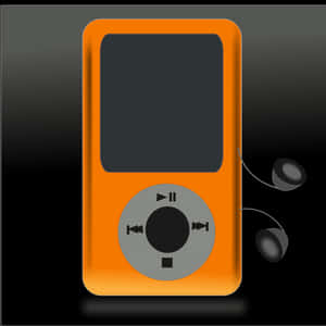 Orange M P3 Playerwith Earphones PNG image with transparent background