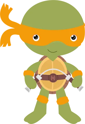 Orange Masked Turtle Cartoon PNG Image