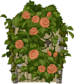 Orange Roseson Garden Fence Illustration PNG Image