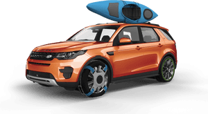 Orange S U V With Kayak On Top PNG image with transparent background