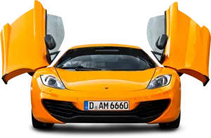 Orange Sports Car With Doors Up PNG Image