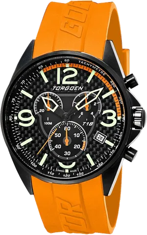 Orange Strap Sporty Chronograph Watch PNG Image