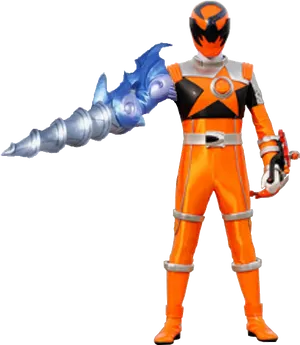 Orange Superhero With Spiral Weapon PNG Image