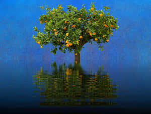 Orange Tree Reflection Water PNG image with transparent background