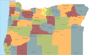 Oregon County Map Color Coded PNG Image