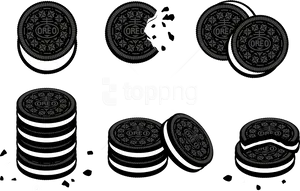 Oreo Cookie Variations Blackand White PNG Image