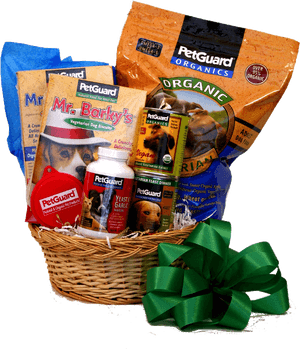 Organic Pet Food Gift Basket PNG image with transparent background