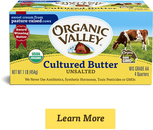 Organic Valley Cultured Unsalted Butter Packaging PNG image with transparent background