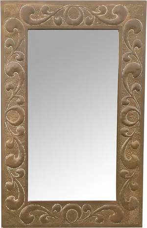 Ornate Antique Wooden Mirror Frame PNG Image