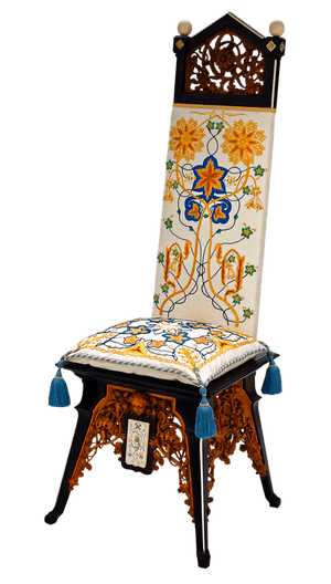 Ornate Embroidered High Back Chair PNG image with transparent background