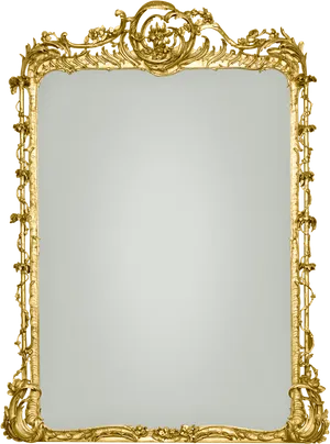 Ornate Golden Antique Mirror Frame PNG Image