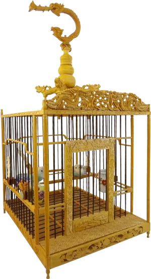 Ornate Golden Birdcage PNG Image