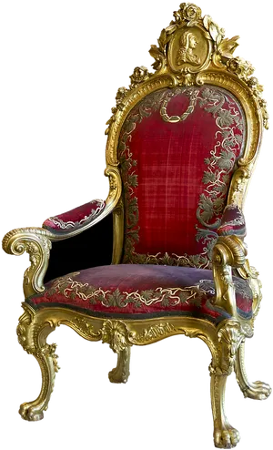 Ornate Golden Throne Chair PNG Image