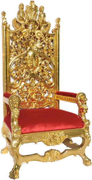 Ornate Golden Throne Chair PNG Image