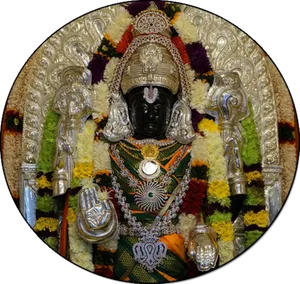 Ornate_ Hindu_ Deity_ Idol_ Decorated_with_ Flowers_and_ Jewelry PNG Image