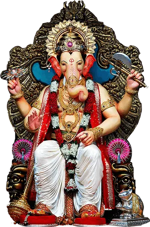 Ornate Lord Ganesha Idol PNG Image