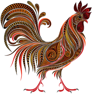 Ornate Paisley Rooster Artwork PNG Image