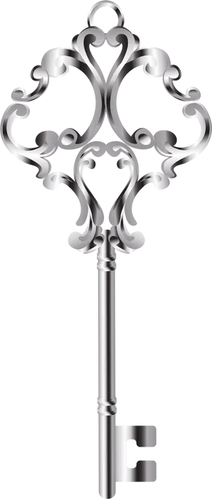 Ornate Silver Key Graphic PNG Image