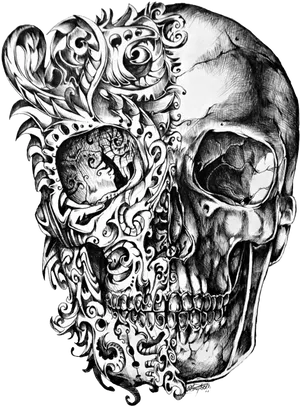 Ornate Skull Tattoo Design PNG Image