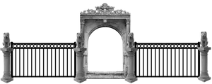 Ornate Stone Gatewith Lion Statues PNG Image